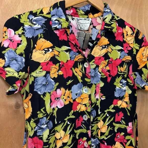 Vintage Dressing Clio button down 90s floral dress, petite small - Picture 3 of 11